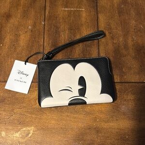 NWT Disney X Coach Black Leather Wristlet